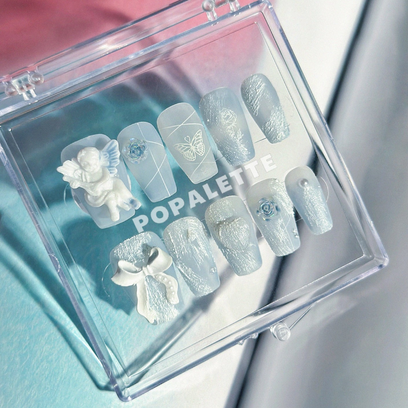 Angel Haze Blue Plaster - 100% Handmade/Handcrafted Press On Nails POPALETTE