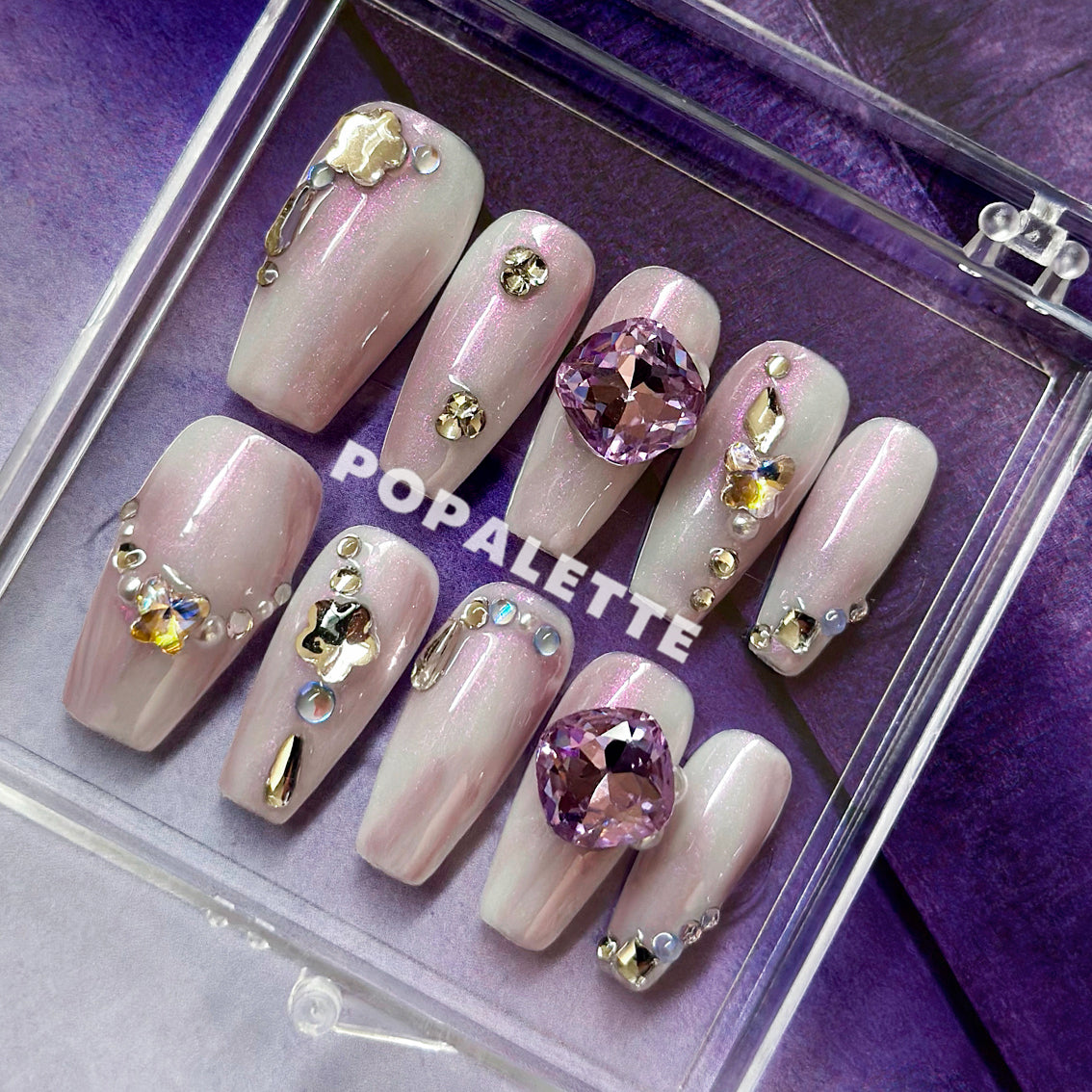 POPALETTE Aurora Stardust - Luxury 3D Handmade Press On Nails