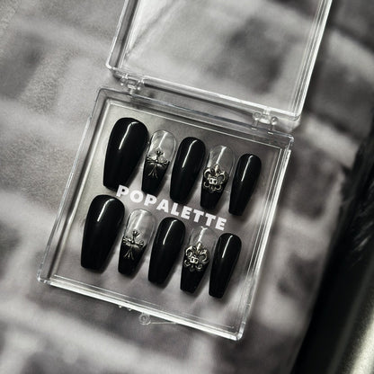 POPALETTE Halloween Black Chrome - 3D Handmade Press On Nails