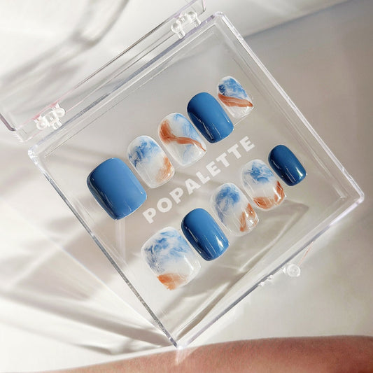 POPALETTE Blue Haze Dye Short Length - 100% Handmade Press On Nails 