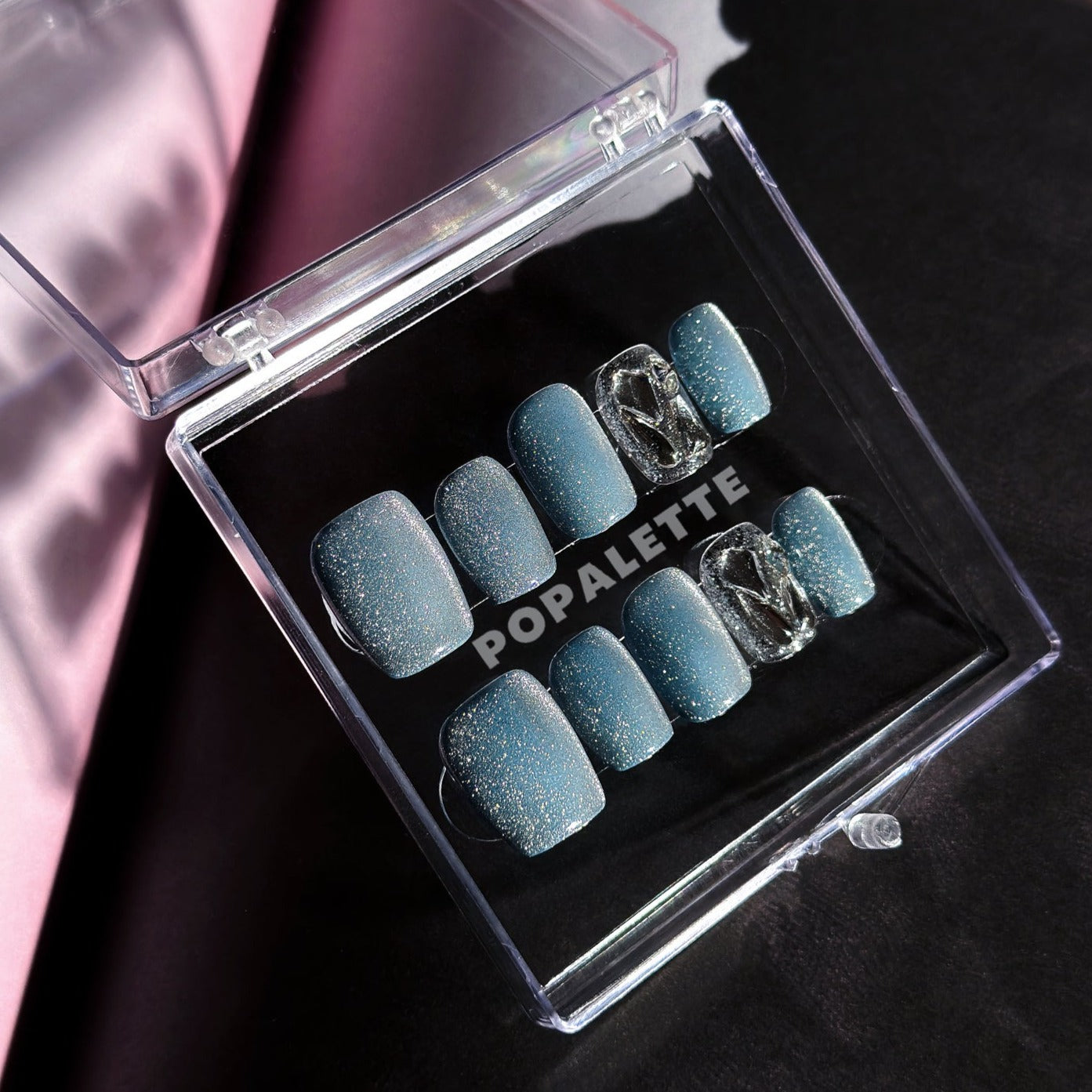 POPALETTE Blue Moonstones Short Length - 3D 100% Handmade/Handpainted Press On Nails