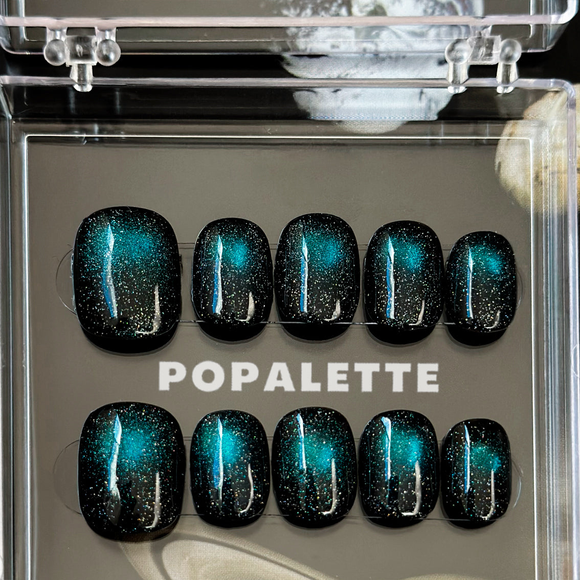 POPALETTE Glitter Cat Eye Chasing Light - Handmade Press On Nails