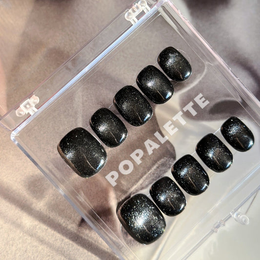 POPALETTE Cat Eye Galaxy Glitter Short Length - 100% Handmade Press On Nails