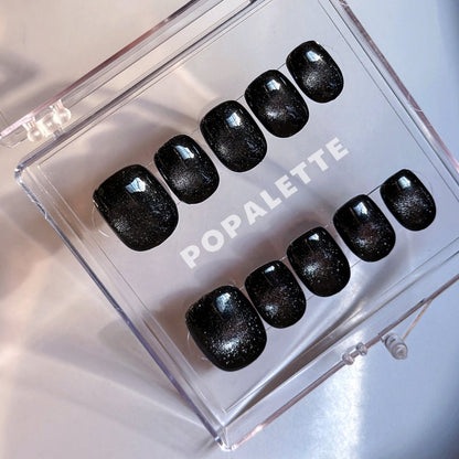 POPALETTE Cat Eye Galaxy Glitter Short Length - 100% Handmade Press On Nails