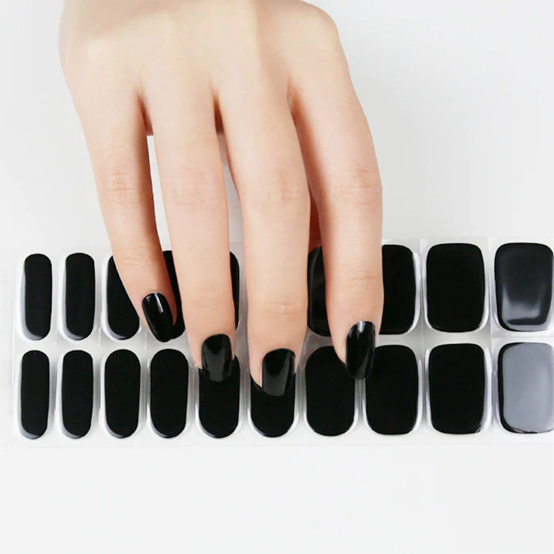 MIDNIGHT BLACK - SEMI-CURED GEL NAIL STICKERS 20 STRIPS