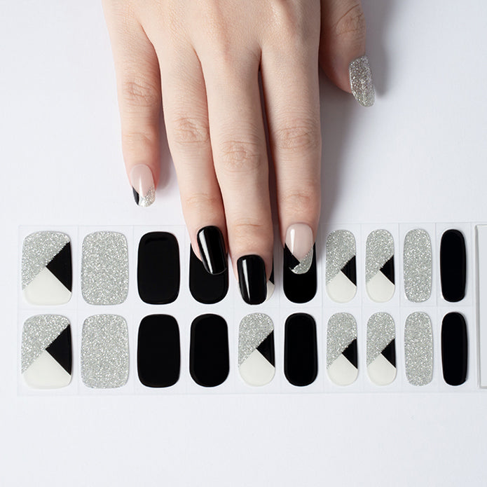 BLACK GEOMETRIC FRENCH - SEMI-CURED GEL NAIL STICKERS 20 STRIPS