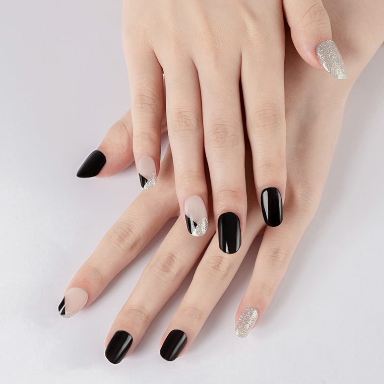 BLACK GEOMETRIC FRENCH - SEMI-CURED GEL NAIL STICKERS 20 STRIPS