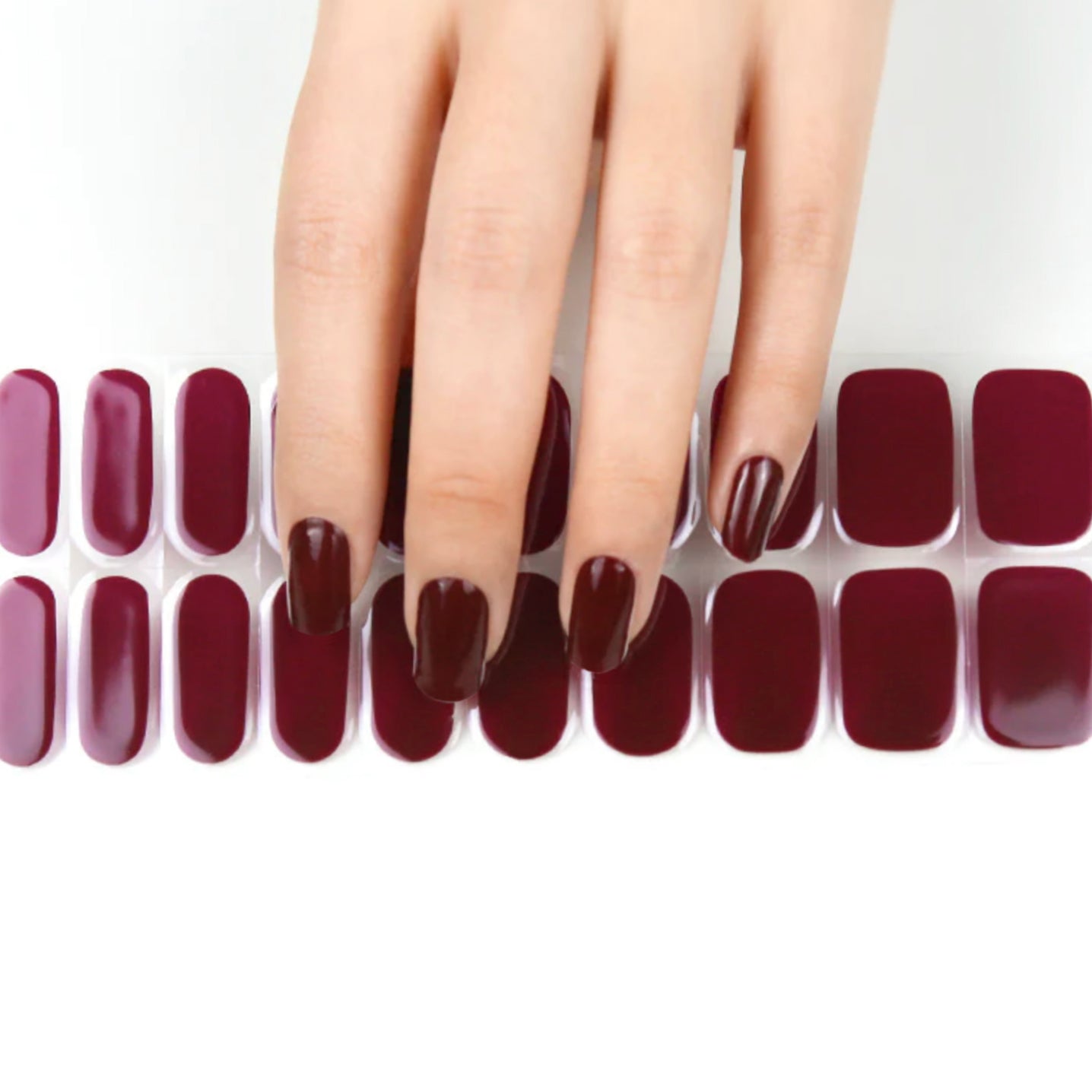 BURGUNDY - SEMI-CURED GEL NAIL STICKERS 20 STRIPS