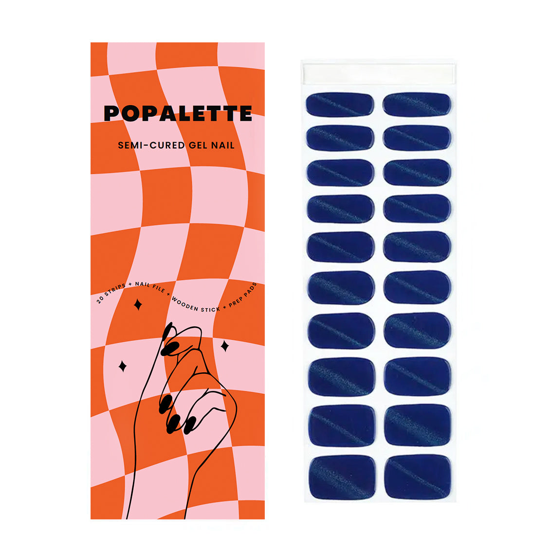 POPALETTE CATEYE KLEIN BLUE INDIGO SILVER METALLICS - DIY MANICURE SEMI-CURED GEL NAIL STICKERS 20 STRIPS