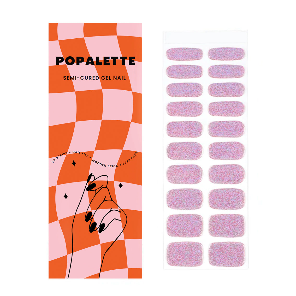 POPALETTE DAZZLING BARBIE PINK GLITTER SHIMMER SUMMER - DIY MANICURE SEMI-CURED GEL NAIL STICKERS 20 STRIPS