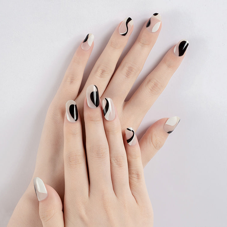 GROOVY BLACK SWIRL - SEMI-CURED GEL NAIL STICKERS 20 STRIPS