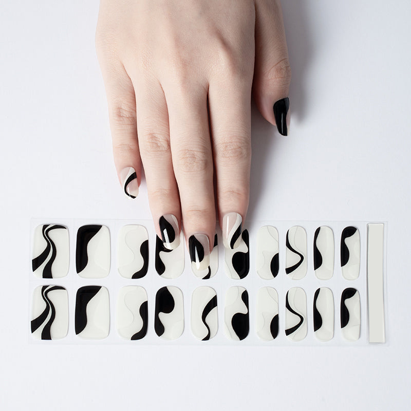 GROOVY BLACK SWIRL - SEMI-CURED GEL NAIL STICKERS 20 STRIPS