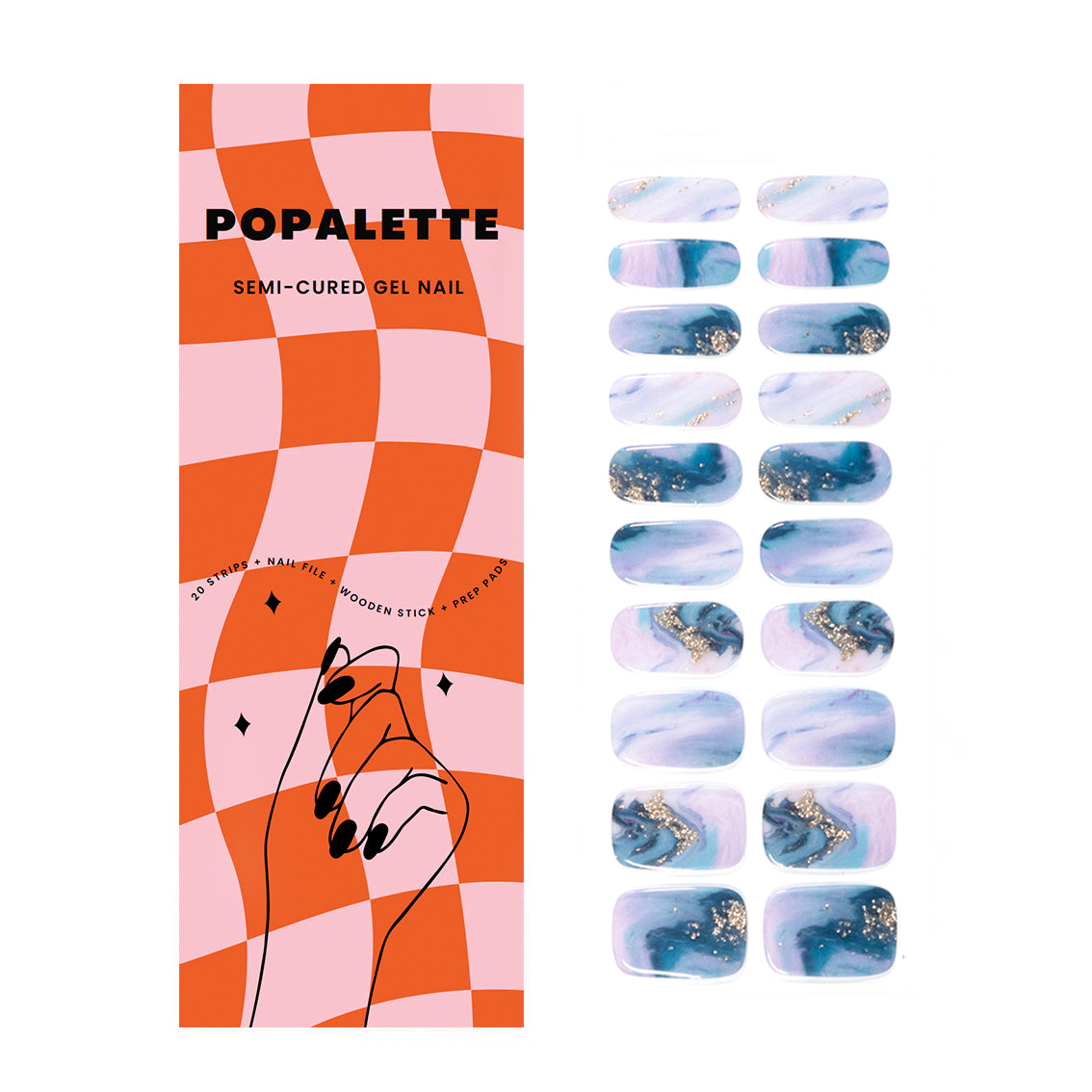 MARBLE BLUE - SEMI-CURED GEL NAIL STICKERS 20 STRIPS