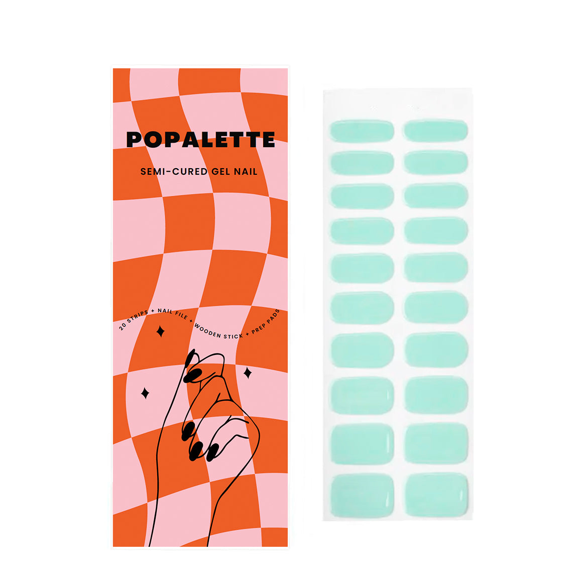 POPALETTE PASTEL MINTY GREEN - DIY MANICURE SEMI-CURED GEL NAIL STICKERS 20 STRIPS