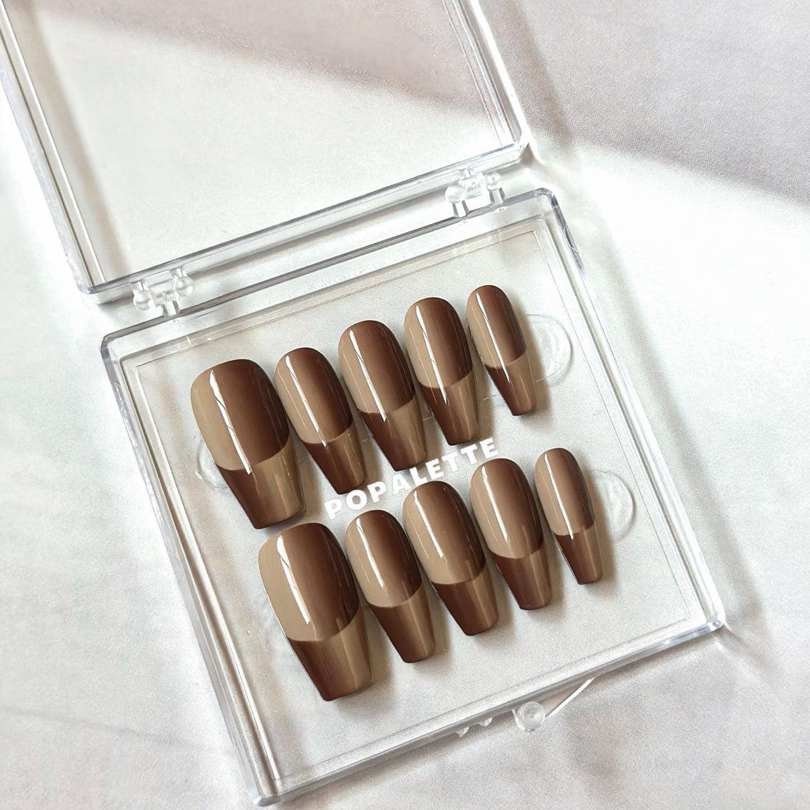 POPALETTE Gradient Space French in Brown - 100% Handmade Press On Nails Reusable