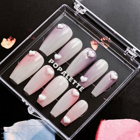 POPALETTE Ombre Heart Cotton Candy Glossy - Handmade Press On Nails