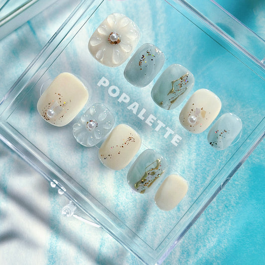 POPALETTE Icy Blossom - Handmade/Handcrafted Press On Nails