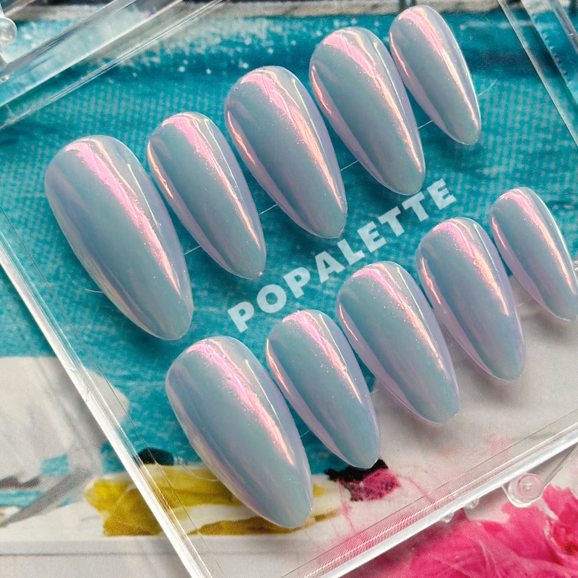 POPALETTE Mermaid Chrome Pink & Purple Reflective (Almond) - Handmade Press On Nails