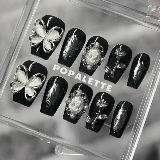 POPALETTE Halloween Midnight Garden Butterfly Chrome - 3D Handmade Luxury Press On Nails