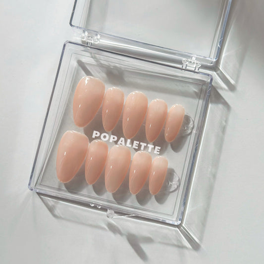 POPALETTE Nude/Neutral Silk Glossy Finish (Almond) - Handmade Press On Nails