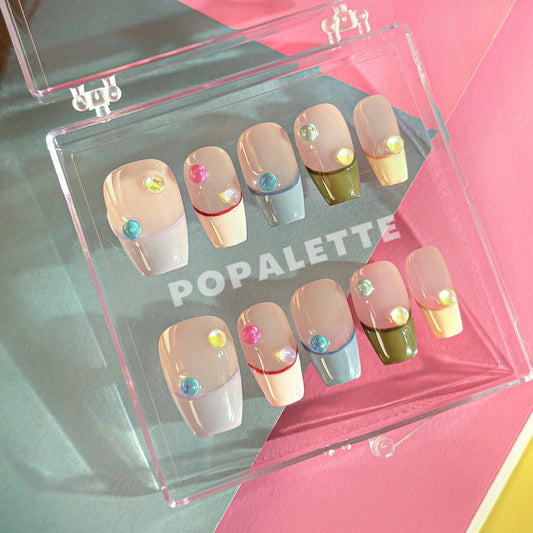 POPALETTE Rainbow Bubble Pop French Mid Length - 100% Handmade Press On Nails