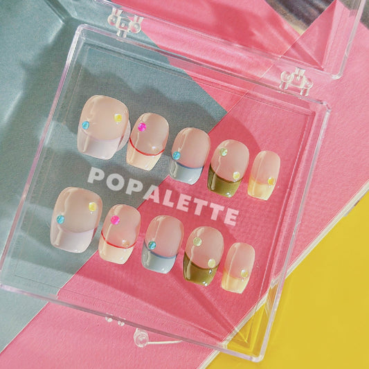 POPALETTE Rainbow Bubble Pop French Short Length - 100% Handmade Press On Nails