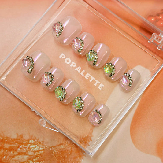 Sweet Sugar Cubes (Pearlescent) Diamond Charms Press On Nails - POPALETTE