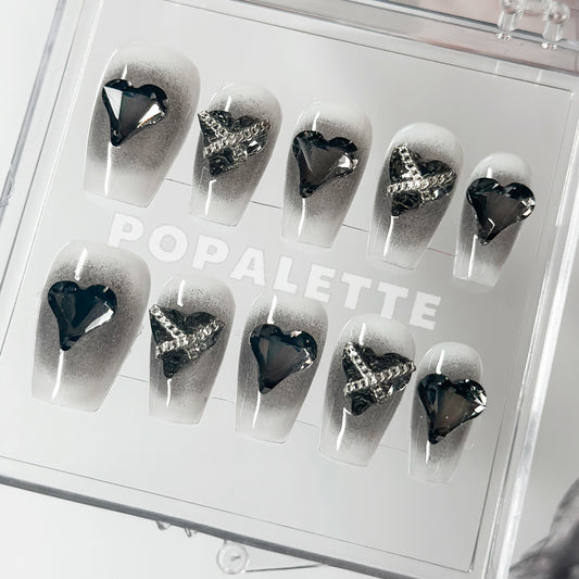POPALETTE Unchained Black Heart (Glossy) - 3D Handmade/Handcrafted Press On Nails