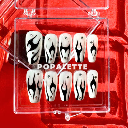 POPALETTE Black Flame - Handmade Press On Nails
