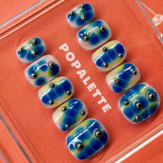 POPALETTE Blue Enchantress Metal - Handmade Press On Nails