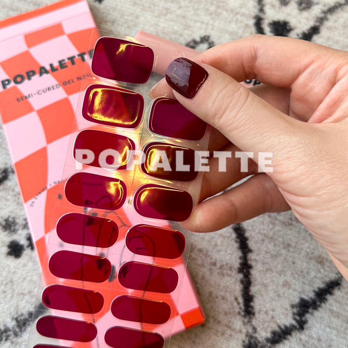 BURGUNDY - SEMI-CURED GEL NAIL STICKERS 20 STRIPS