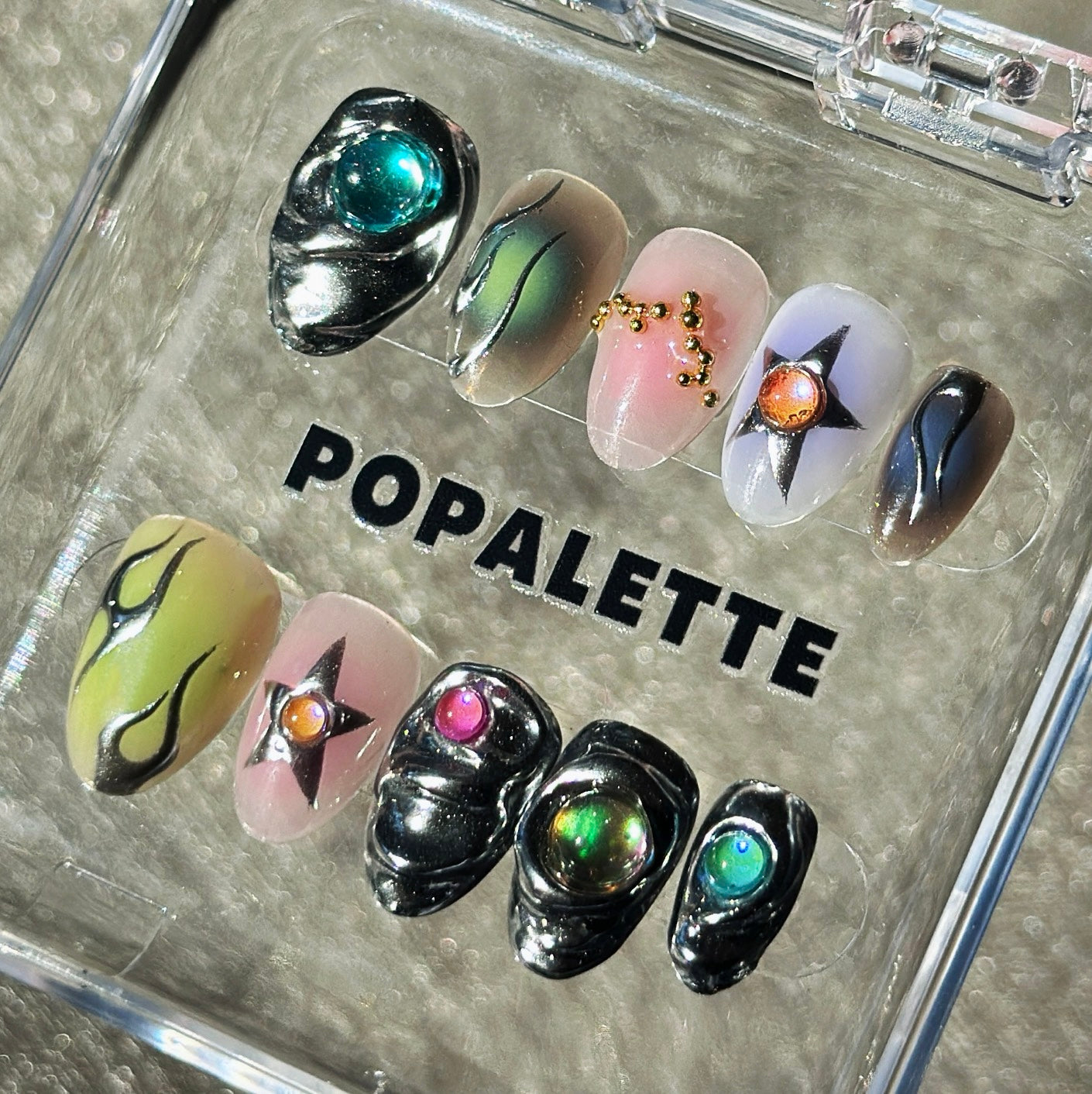 POPALETTE CHROME STONES - 100% Handmade Luxury 3D Press On Nails Reusable 