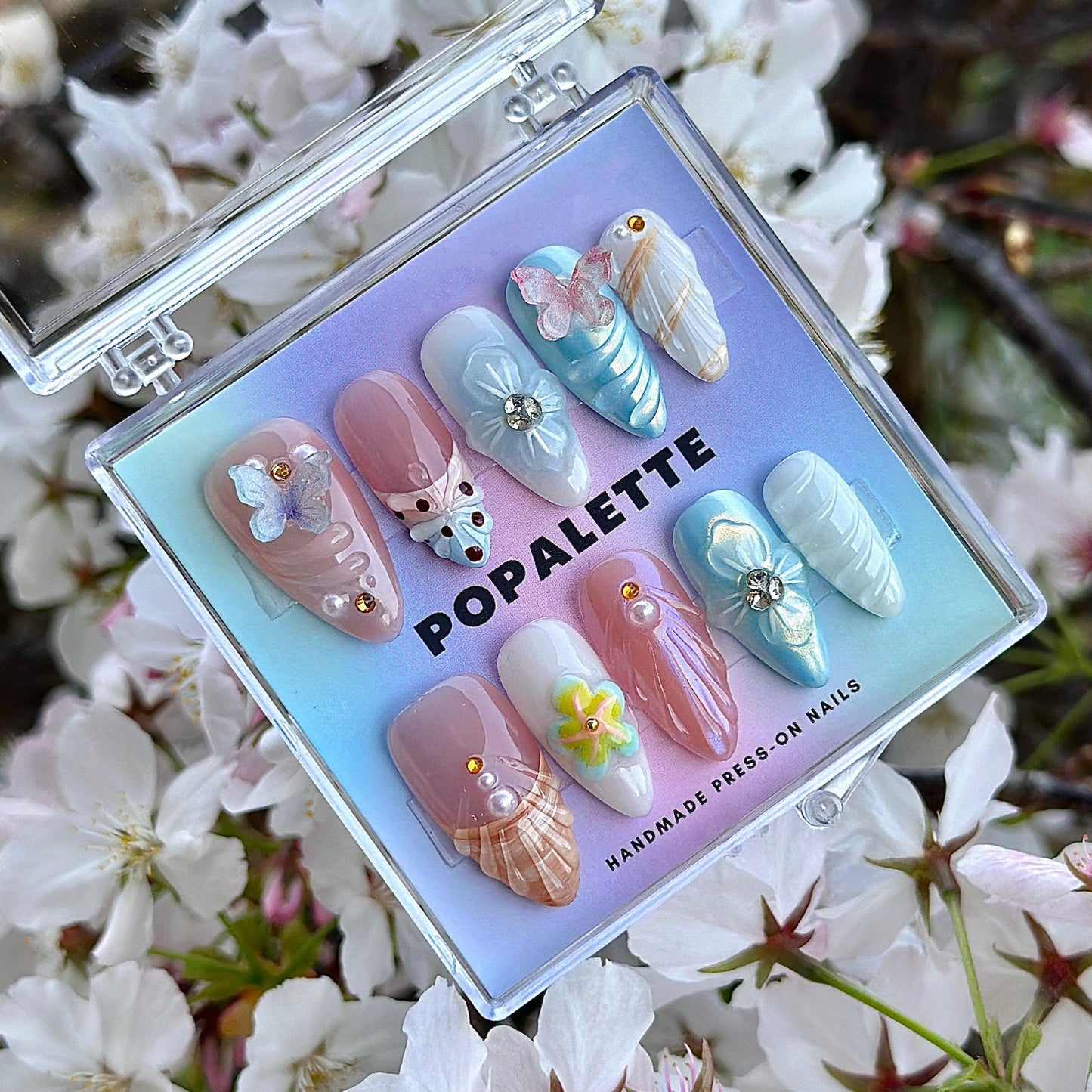 POPALETTE SUMMER DREAM ALMOND SHAPE - 100% Handmade Luxury 3D Reusable Press On Nails