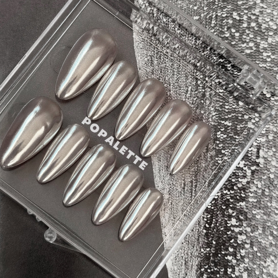 POPALETTE Hailey Glazed Donut (Mirror Silver) - Handmade Press On Nails