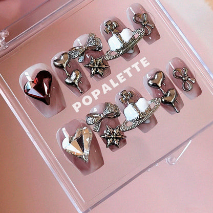 POPALETTE Brave New World - 100% 3D Handmade Luxury Press On Nails in Mid Length Coffin Shape Reusable