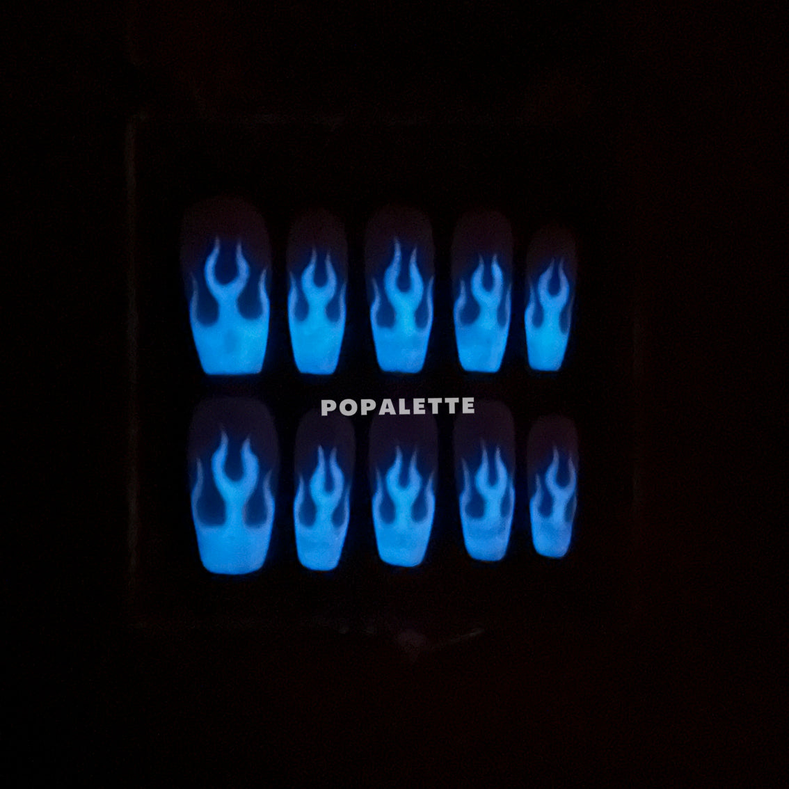 POPALETTE Halloween Glow in the Dark - 100% Handmade Press-On Nails Flame White in Coffin Shape Reusable