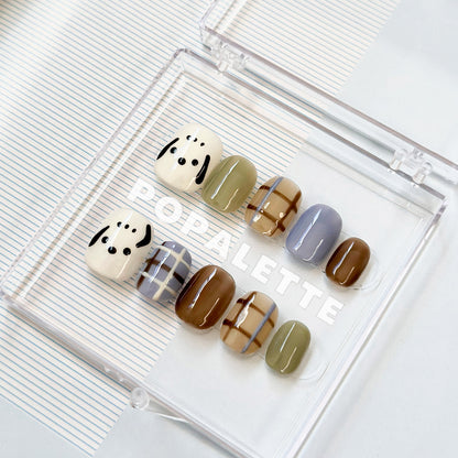 POPALETTE Handpainted Multicolour Pacha Dog Glossy Short Round Shape - 100% Handmade Press On Nails Reusable