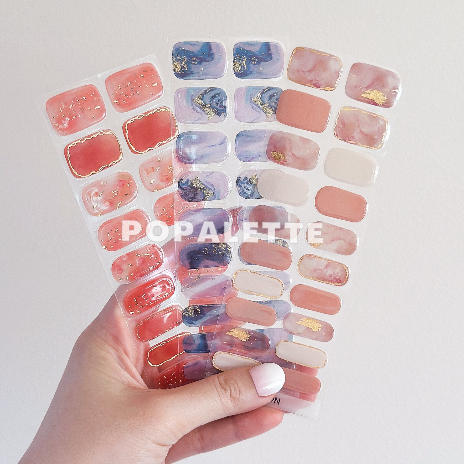 MARBLE NAIL COLLECTIONS (MARBLE ROSE GOLD) - SEMI-CURED GEL NAIL STICKERS 20 STRIPS
