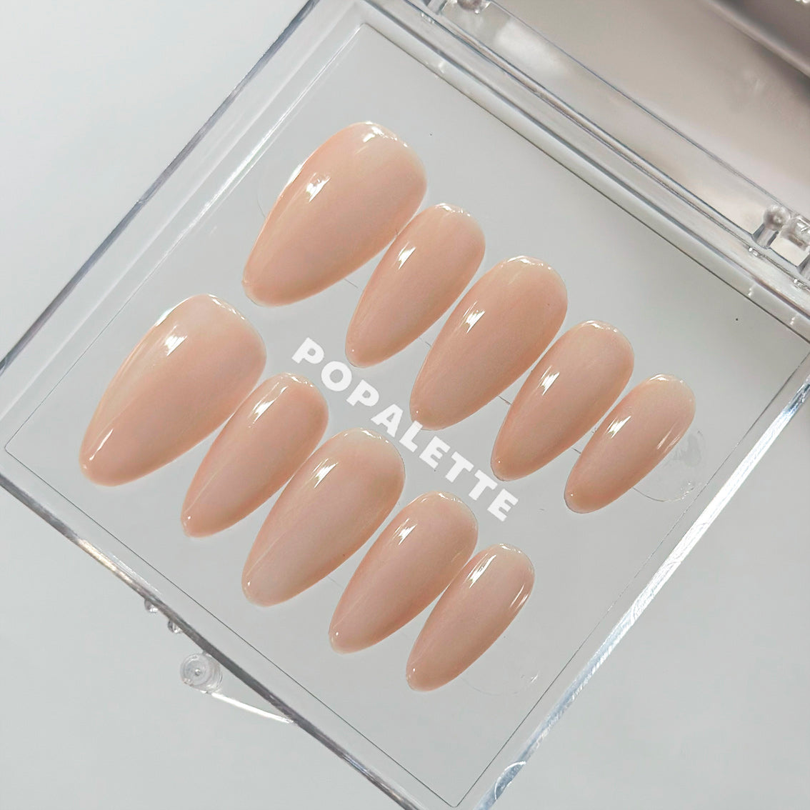 POPALETTE Nude/Neutral Silk Glossy Finish (Almond) - Handmade Press On Nails