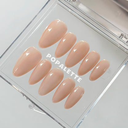 POPALETTE Nude/Neutral Silk Glossy Finish (Almond) - Handmade Press On Nails