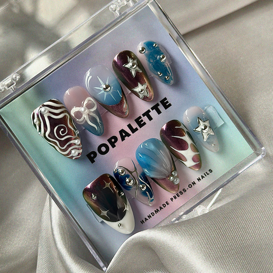 POPALETTE INTERSTELLAR  - 100% Handmade Luxury 3D Press On Nails in Mid Almond Shape Reusable