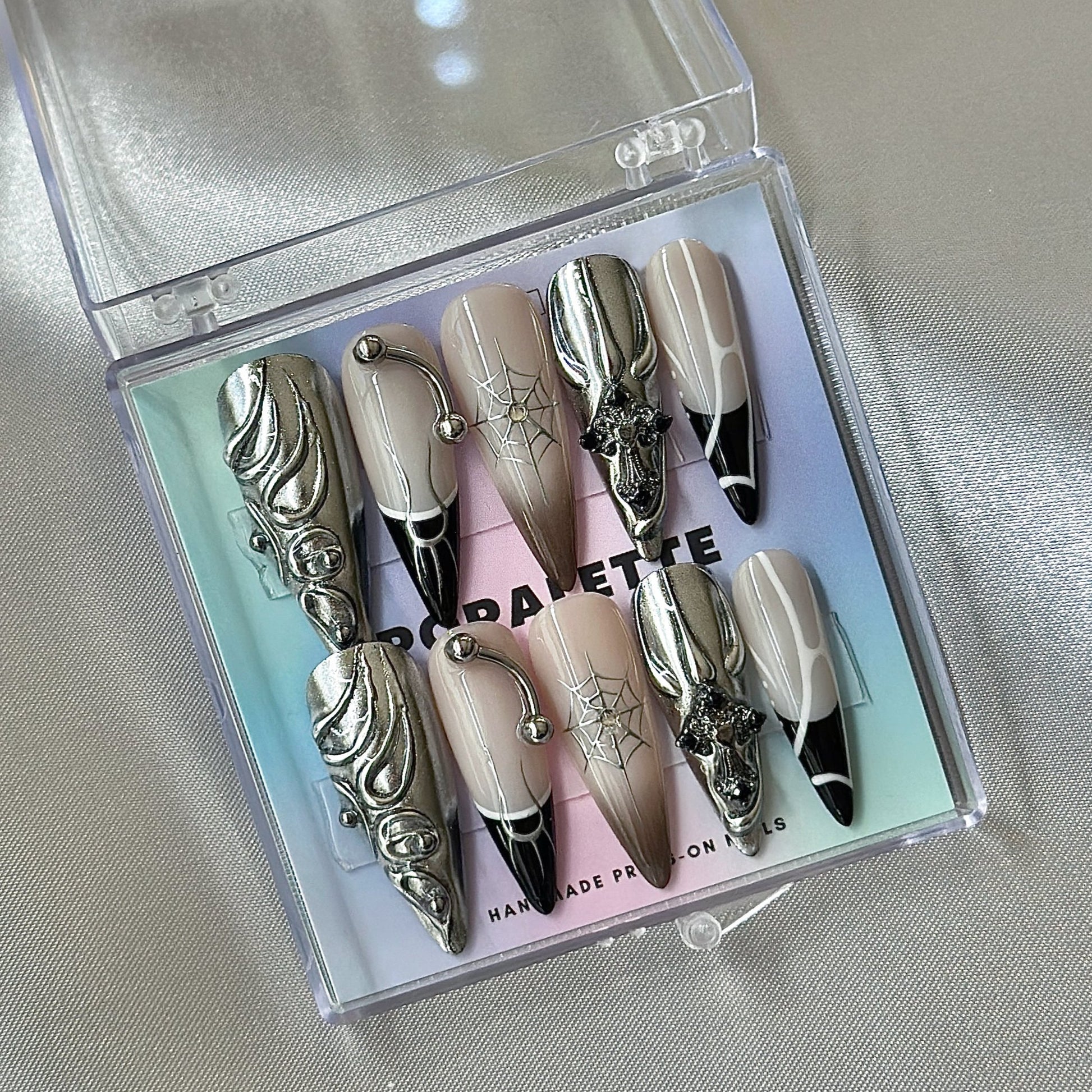 OPALETTE GOTHIC SPELL - 100% Handmade Luxury 3D Press On Nails in Stiletto Shape Reusable