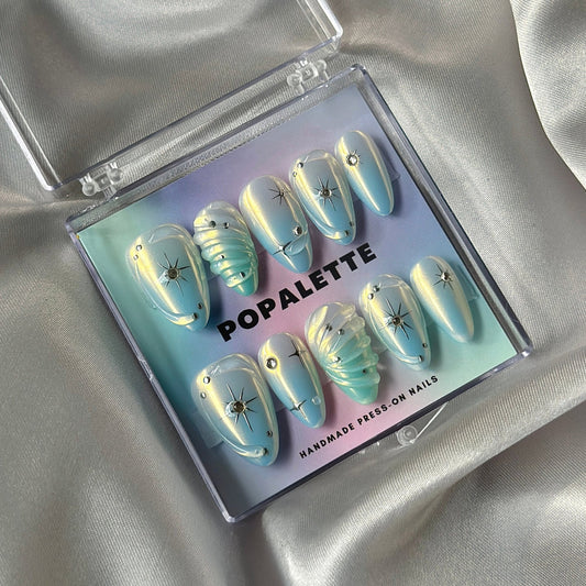 POPALETTE URANUS  - 100% Handmade Luxury 3D Press On Nails in Mid Almond Shape Reusable
